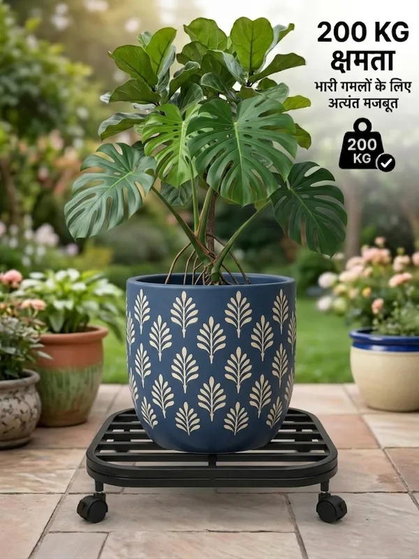 DFCEW-B_Hind's_Heavy-Duty_Iron_Planter_Stand_with_Lockable_Wheels_&_Curved_Safety_Edges,_Rust-Proof_Powder-Coated_Metal_Pot_Trolley_for_Indoor_&_Outdoor_Use_(Black)