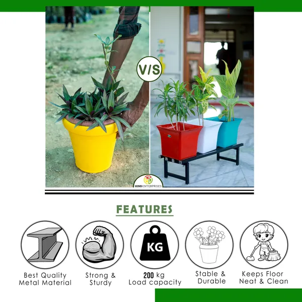 Hind's_Parallel_Pipe_Planter_Stand_with_|_Heavy-Duty_Metal_Plant_Stand_for_Indoor_&_Outdoor_|_Lockable_Wheels_Or_Legs_|_Rust-Resistant,_Space-Saving_Plant_Holder_Weight_Capacity_150_Kg_(Black)