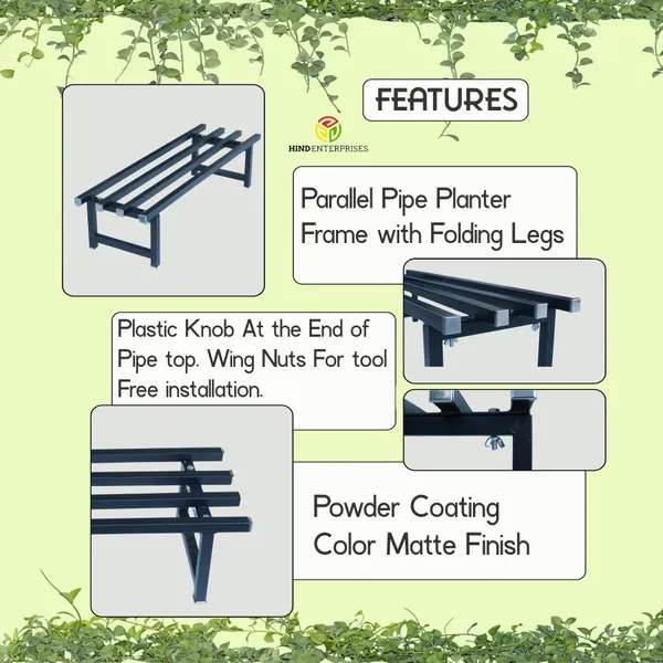 Hind's_Parallel_Pipe_Planter_Stand_with_|_Heavy-Duty_Metal_Plant_Stand_for_Indoor_&_Outdoor_|_Lockable_Wheels_Or_Legs_|_Rust-Resistant,_Space-Saving_Plant_Holder_Weight_Capacity_150_Kg_(Black)