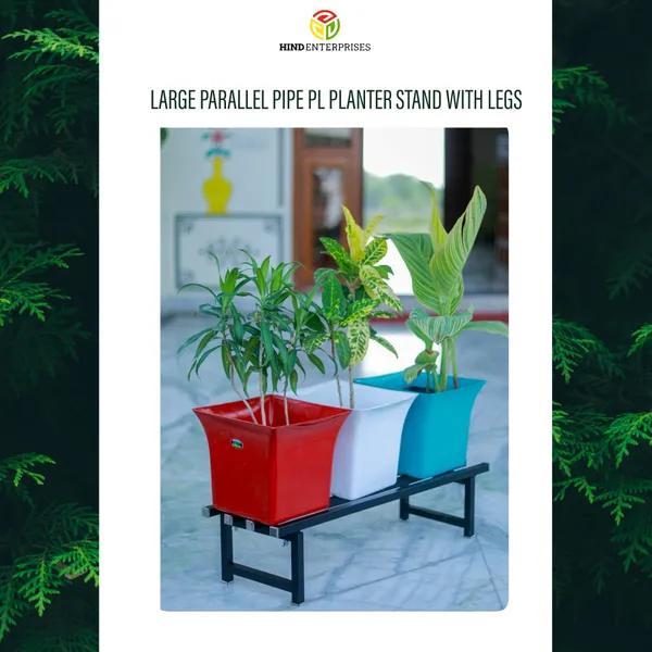 Hind's_Parallel_Pipe_Planter_Stand_with_|_Heavy-Duty_Metal_Plant_Stand_for_Indoor_&_Outdoor_|_Lockable_Wheels_Or_Legs_|_Rust-Resistant,_Space-Saving_Plant_Holder_Weight_Capacity_150_Kg_(Black)