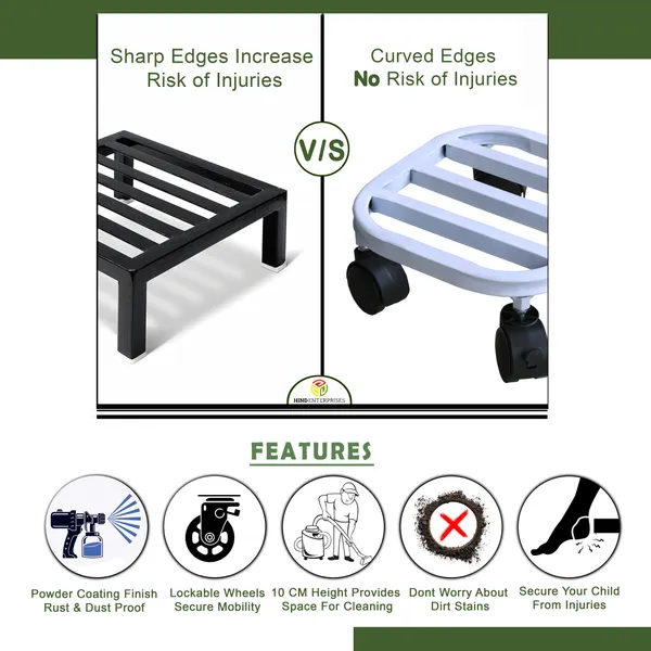 Hind's__Planter_Stand_with__Curved_Edges__Lockable_Wheels_for_Secure_Mobility_|_Load_Capacity_up_to_100kg_Rust_and_Dust_Proof_Matt_White_Finish