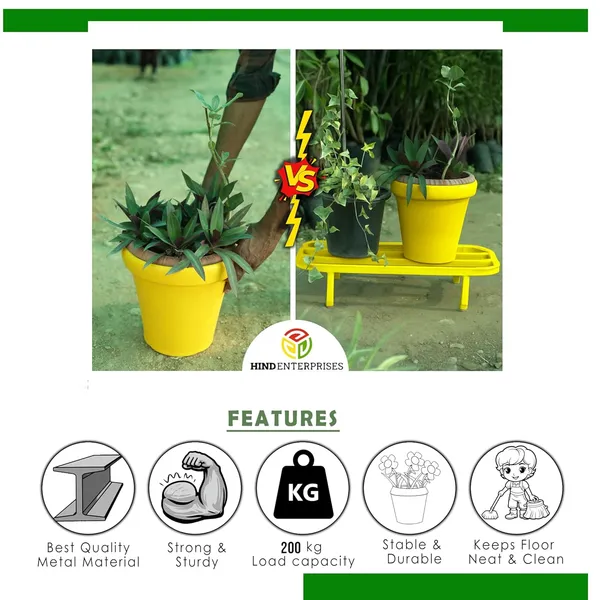 HIND_ENTERPRISES_Large_Planter_Stand_with_Legs_|_150_Kg_Load_Capacity_|_Powder_Coated_Rust_&_Dust_Proof_|_Legs_with_Plastic_Knob_|_Indoor_Outdoor_Pot_Stand_(Yellow,_4)