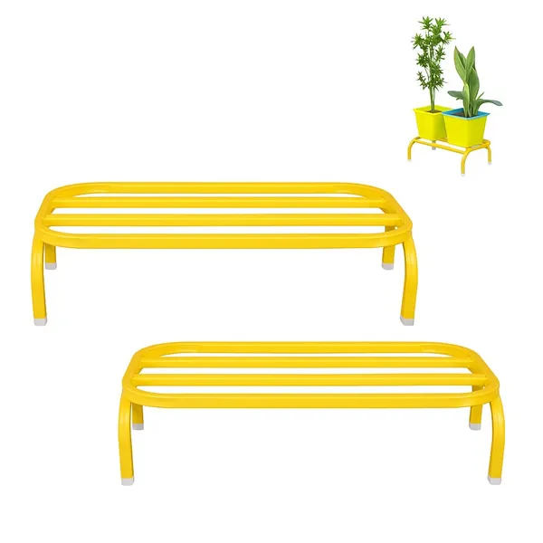 HIND_ENTERPRISES_Heavy_Duty_Large_Planter_Stand_with_Curved_Legs_|_150_Kg_Load_Capacity_|_Powder_Coated_Rust-Proof_Iron_|_Legs_with_Plastic_Knob_|_Curved_Edges_|_Flower,_Planter,_Pot_Stand_(Yellow,_2)