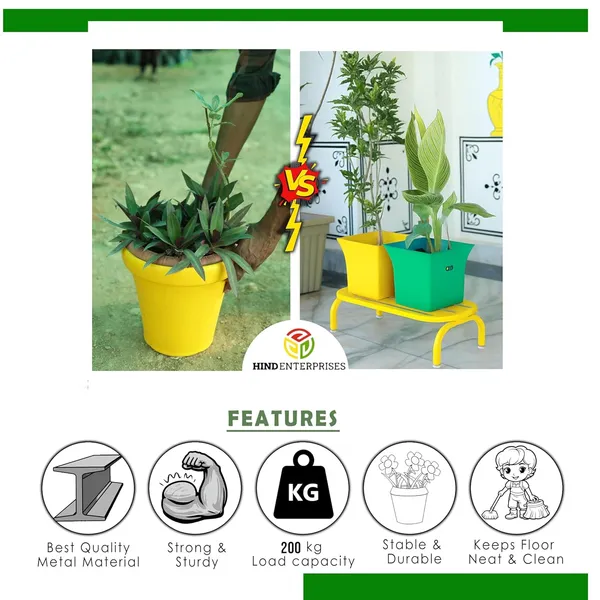 HIND_ENTERPRISES_Heavy_Duty_Large_Planter_Stand_with_Curved_Legs_|_150_Kg_Load_Capacity_|_Powder_Coated_Rust-Proof_Iron_|_Legs_with_Plastic_Knob_|_Curved_Edges_|_Flower,_Planter,_Pot_Stand_(Yellow,_2)