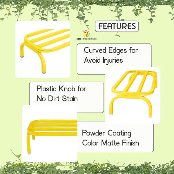 HIND_ENTERPRISES_Heavy_Duty_Large_Planter_Stand_with_Curved_Legs_|_150_Kg_Load_Capacity_|_Powder_Coated_Rust-Proof_Iron_|_Legs_with_Plastic_Knob_|_Curved_Edges_|_Flower,_Planter,_Pot_Stand_(Yellow,_4)