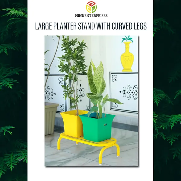 HIND_ENTERPRISES_Heavy_Duty_Large_Planter_Stand_with_Curved_Legs_|_150_Kg_Load_Capacity_|_Powder_Coated_Rust-Proof_Iron_|_Legs_with_Plastic_Knob_|_Curved_Edges_|_Flower,_Planter,_Pot_Stand_(Yellow,_4)