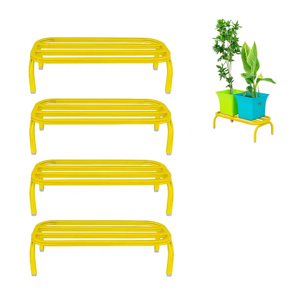 HIND_ENTERPRISES_Heavy_Duty_Large_Planter_Stand_with_Curved_Legs_|_150_Kg_Load_Capacity_|_Powder_Coated_Rust-Proof_Iron_|_Legs_with_Plastic_Knob_|_Curved_Edges_|_Flower,_Planter,_Pot_Stand_(Yellow,_4)