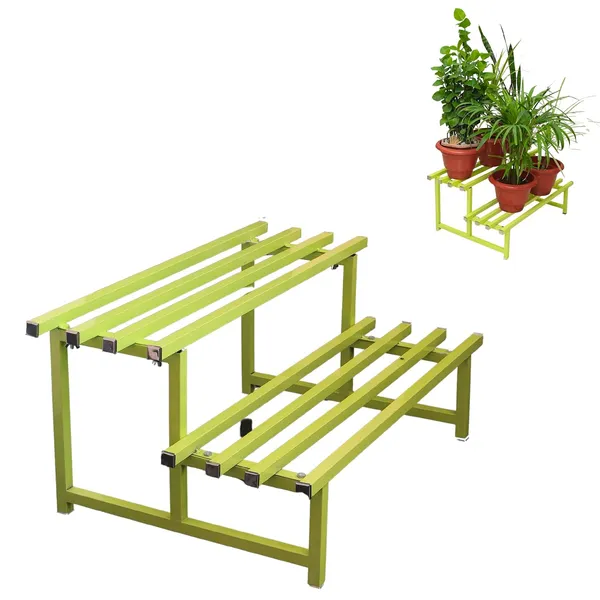 HIND"s_Heavy-Duty_Metal_Planter_Stand,_|_Indoor_Outdoor_Flower_Pot_Holder_|_Rust-Proof_Iron_Plant_Stand_with_Modern_Design_for_Balcony,_Patio_&_Home_D�cor_|_Weight_Capacity_200_KG_(Black-01)_(Green,_1)