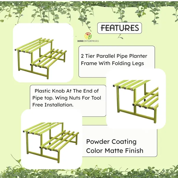 HIND"s_Heavy-Duty_Metal_Planter_Stand,_|_Indoor_Outdoor_Flower_Pot_Holder_|_Rust-Proof_Iron_Plant_Stand_with_Modern_Design_for_Balcony,_Patio_&_Home_D�cor_|_Weight_Capacity_200_KG_(Black-01)_(Green,_1)