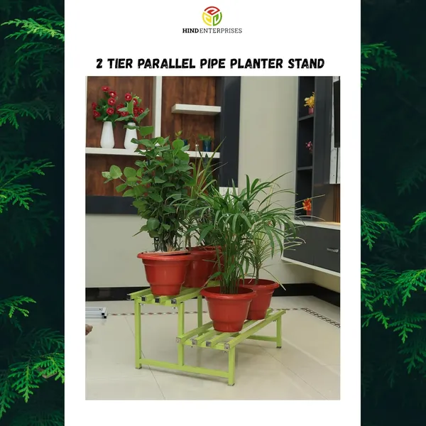 HIND"s_Heavy-Duty_Metal_Planter_Stand,_|_Indoor_Outdoor_Flower_Pot_Holder_|_Rust-Proof_Iron_Plant_Stand_with_Modern_Design_for_Balcony,_Patio_&_Home_D�cor_|_Weight_Capacity_200_KG_(Black-01)_(Green,_1)