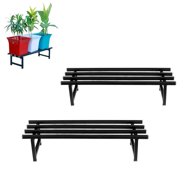 HIND'S_Heavy-Duty_Metal_Planter_Stand_|_Indoor_Outdoor_Flower_Pot_Holder_|_Rust-Proof_Iron_Plant_Stand_with_Modern_Design_for_Balcony,_Patio_&_Home_D�cor_|_Weight_Capacity_150_kg_(Black-01)_(Black,_2)