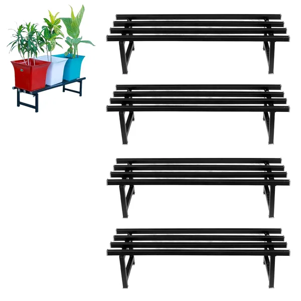 Blacks_Large_Parallel_Pipe_Stand_with_Plastic_Knobbed_Legs__Multipurpose_Uses_Flower_Pot_Planter_Shoe_Rack_Space_Organizer_150_Kg_Load_Capacity__Powder_Coated_Finish_(_Pack_of_4)