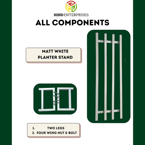 Hind's__White_Powder_Coated_Parallel_Pipe_Planter_Stand_with_Plastic_Knobbed_Legs_|_150_Kg_Load_Capacity_l_Multipurpose_use_like_flower,_pot,_pllanter_stand,_shoe_rack,_storage_organizer_
