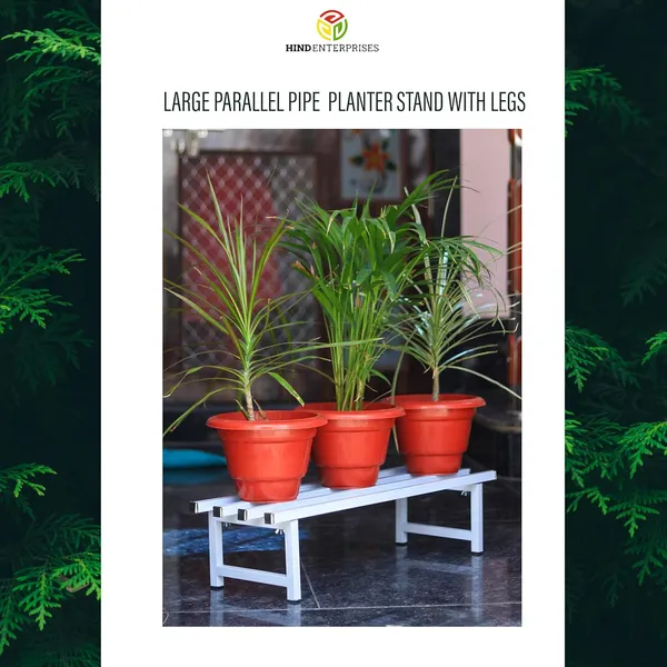 Hind's__White_Powder_Coated_Parallel_Pipe_Planter_Stand_with_Plastic_Knobbed_Legs_|_150_Kg_Load_Capacity_l_Multipurpose_use_like_flower,_pot,_pllanter_stand,_shoe_rack,_storage_organizer_
