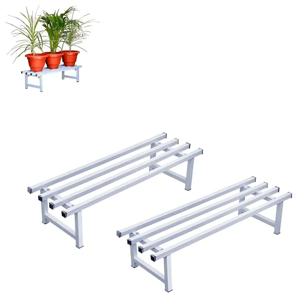 Hind's__White_Powder_Coated_Parallel_Pipe_Planter_Stand_with_Plastic_Knobbed_Legs_|_150_Kg_Load_Capacity_l_Multipurpose_use_like_flower,_pot,_pllanter_stand,_shoe_rack,_storage_organizer_