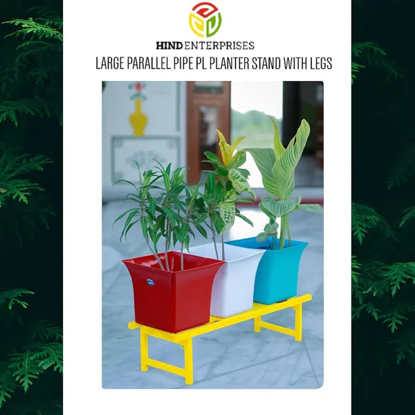 HIND'S_Heavy-Duty_Metal_Planter_Stand_|_Indoor_Outdoor_Flower_Pot_Holder_|_Rust-Proof_Iron_Plant_Stand_with_Modern_Design_for_Balcony,_Patio_&_Home_D�cor_|_Weight_Capacity_150_kg_(Black-01)_(Yellow,_1)