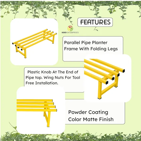 HIND'S_Heavy-Duty_Metal_Planter_Stand_|_Indoor_Outdoor_Flower_Pot_Holder_|_Rust-Proof_Iron_Plant_Stand_with_Modern_Design_for_Balcony,_Patio_&_Home_D�cor_|_Weight_Capacity_150_kg_(Black-01)_(Yellow,_1)