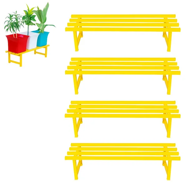 HIND'S_Heavy-Duty_Metal_Planter_Stand_|_Indoor_Outdoor_Flower_Pot_Holder_|_Rust-Proof_Iron_Plant_Stand_with_Modern_Design_for_Balcony,_Patio_&_Home_D�cor_|_Weight_Capacity_150_kg_(Black-01)_(Yellow,_4)