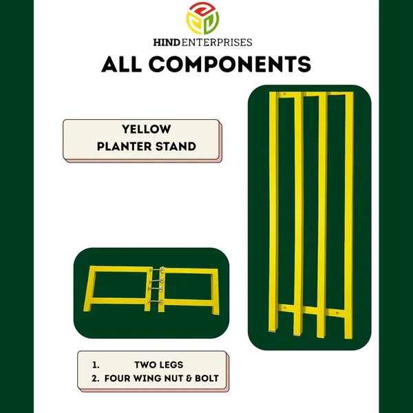 HIND'S_Heavy-Duty_Metal_Planter_Stand_|_Indoor_Outdoor_Flower_Pot_Holder_|_Rust-Proof_Iron_Plant_Stand_with_Modern_Design_for_Balcony,_Patio_&_Home_D�cor_|_Weight_Capacity_150_kg_(Black-01)_(Yellow,_4)