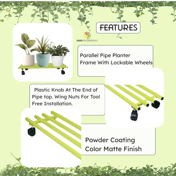 Hind's_Parallel_Pipe_Planter_Stand_with_Wheels_|_Heavy-Duty_Metal_Plant_Stand_for_Indoor_&_Outdoor_|_360°_Lockable_Wheels_|_Rust-Resistant,_Space-Saving_Plant_Holder_Weight_Capacity_150_Kg_(Green,_2)