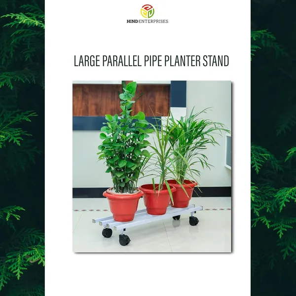 Hind's_Parallel_Pipe_Planter_Stand_with_Wheels_|_Heavy-Duty_Metal_Plant_Stand_for_Indoor_&_Outdoor_|_360°_Lockable_Wheels_|_Rust-Resistant,_Space-Saving_Plant_Holder_Weight_Capacity_150_Kg_(White,_2)