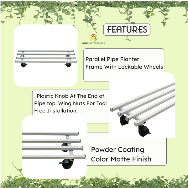 Hind's_Parallel_Pipe_Planter_Stand_with_Wheels_|_Heavy-Duty_Metal_Plant_Stand_for_Indoor_&_Outdoor_|_360°_Lockable_Wheels_|_Rust-Resistant,_Space-Saving_Plant_Holder_Weight_Capacity_150_Kg_(White,_2)