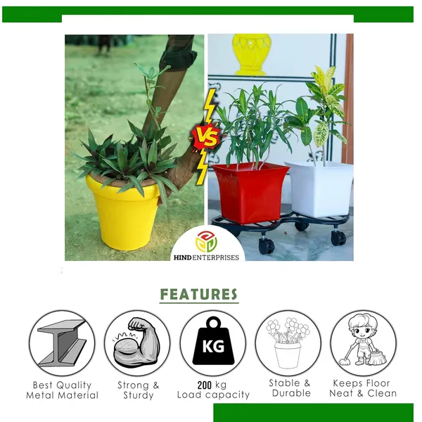 HIND_ENTERPRISES_SS_&_8_Shape_Planter_Stand_with_Wheels_|_100_Kg_Load_Capacity_|_Powder_Coated_|_Easy_Mobility_|_Flower,_Planter,_Pot_Home,_Office,_Garden_and_Lawn_(Black,_4)