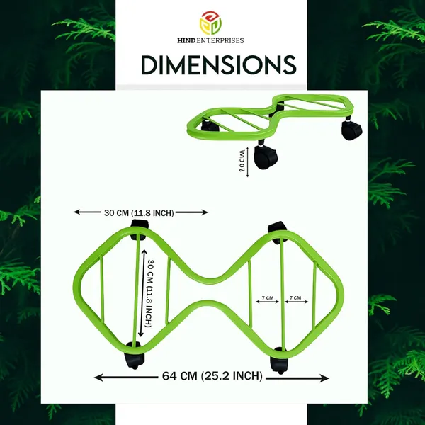 HIND_ENTERPRISES_SS_&_8_Shape_Planter_Stand_with_Wheels_|_100_Kg_Load_Capacity_|_Powder_Coated_|_Easy_Mobility_|_Flower,_Planter,_Pot_Home,_Office,_Garden_and_Lawn_(Pista_Green,_2)