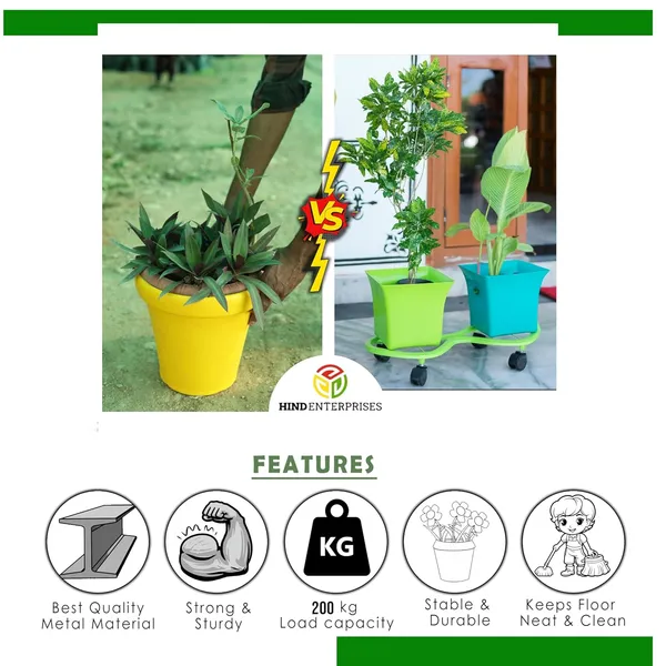 HIND_ENTERPRISES_SS_&_8_Shape_Planter_Stand_with_Wheels_|_100_Kg_Load_Capacity_|_Powder_Coated_|_Easy_Mobility_|_Flower,_Planter,_Pot_Home,_Office,_Garden_and_Lawn_(Pista_Green,_2)