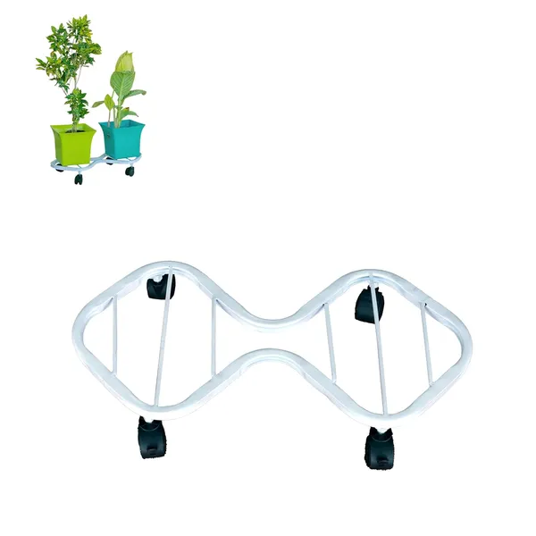 HIND_ENTERPRISES_SS_&_8_Shape_Planter_Stand_with_Wheels_|_100_Kg_Load_Capacity_|_Powder_Coated_|_Easy_Mobility_|_Flower,_Planter,_Pot_Home,_Office,_Garden_and_Lawn_(White,_1)