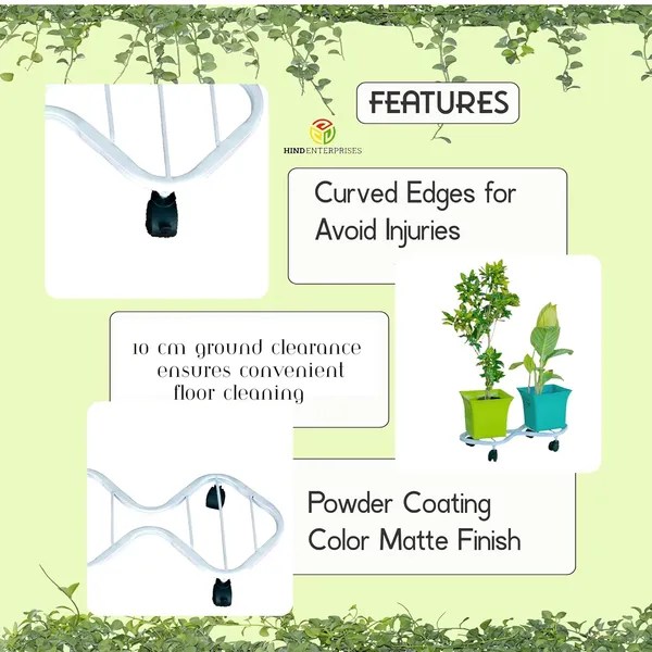 HIND_ENTERPRISES_SS_&_8_Shape_Planter_Stand_with_Wheels_|_100_Kg_Load_Capacity_|_Powder_Coated_|_Easy_Mobility_|_Flower,_Planter,_Pot_Home,_Office,_Garden_and_Lawn_(White,_1)