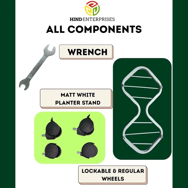 HIND_ENTERPRISES_SS_&_8_Shape_Planter_Stand_with_Wheels_|_100_Kg_Load_Capacity_|_Powder_Coated_|_Easy_Mobility_|_Flower,_Planter,_Pot_Home,_Office,_Garden_and_Lawn_(White,_1)