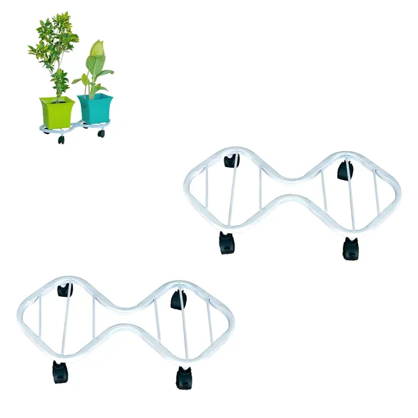 HIND_ENTERPRISES_SS_&_8_Shape_Planter_Stand_with_Wheels_|_100_Kg_Load_Capacity_|_Powder_Coated_|_Easy_Mobility_|_Flower,_Planter,_Pot_Home,_Office,_Garden_and_Lawn_(White,_2)