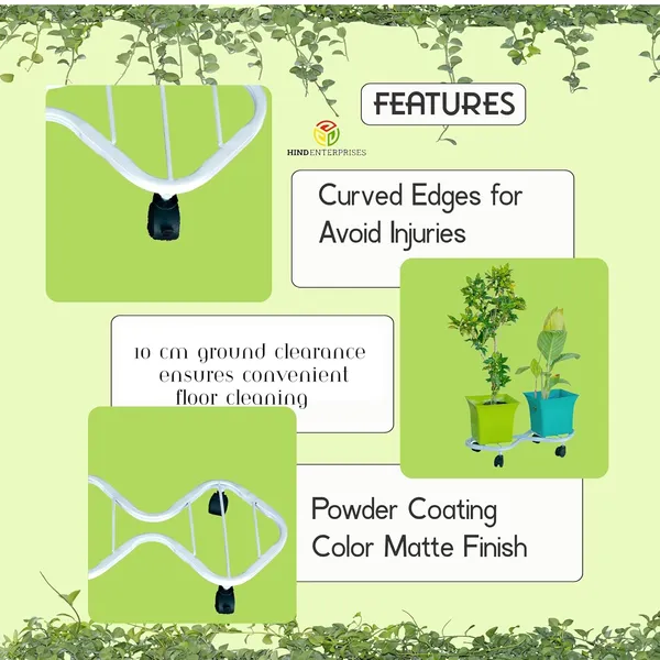 HIND_ENTERPRISES_SS_&_8_Shape_Planter_Stand_with_Wheels_|_100_Kg_Load_Capacity_|_Powder_Coated_|_Easy_Mobility_|_Flower,_Planter,_Pot_Home,_Office,_Garden_and_Lawn_(White,_4)