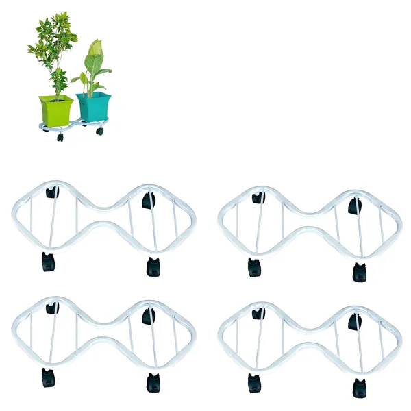 HIND_ENTERPRISES_SS_&_8_Shape_Planter_Stand_with_Wheels_|_100_Kg_Load_Capacity_|_Powder_Coated_|_Easy_Mobility_|_Flower,_Planter,_Pot_Home,_Office,_Garden_and_Lawn_(White,_4)