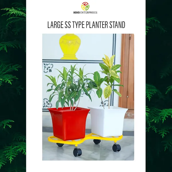 HIND_ENTERPRISES_SS_&_8_Shape_Planter_Stand_with_Wheels_|_100_Kg_Load_Capacity_|_Powder_Coated_|_Easy_Mobility_|_Flower,_Planter,_Pot_Home,_Office,_Garden_and_Lawn_(Yellow,_1)