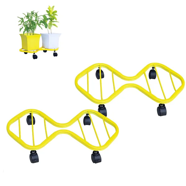 HIND_ENTERPRISES_SS_&_8_Shape_Planter_Stand_with_Wheels_|_100_Kg_Load_Capacity_|_Powder_Coated_|_Easy_Mobility_|_Flower,_Planter,_Pot_Home,_Office,_Garden_and_Lawn_(Yellow,_2)