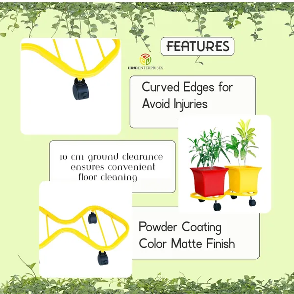 HIND_ENTERPRISES_SS_&_8_Shape_Planter_Stand_with_Wheels_|_100_Kg_Load_Capacity_|_Powder_Coated_|_Easy_Mobility_|_Flower,_Planter,_Pot_Home,_Office,_Garden_and_Lawn_(Yellow,_4)