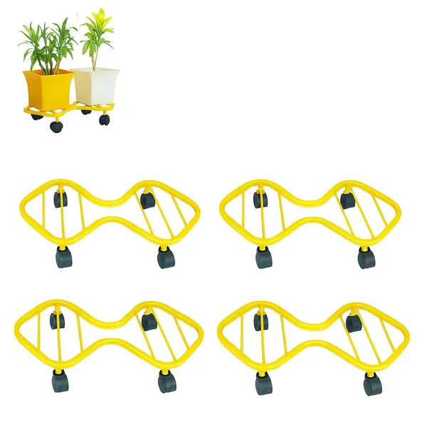 HIND_ENTERPRISES_SS_&_8_Shape_Planter_Stand_with_Wheels_|_100_Kg_Load_Capacity_|_Powder_Coated_|_Easy_Mobility_|_Flower,_Planter,_Pot_Home,_Office,_Garden_and_Lawn_(Yellow,_4)