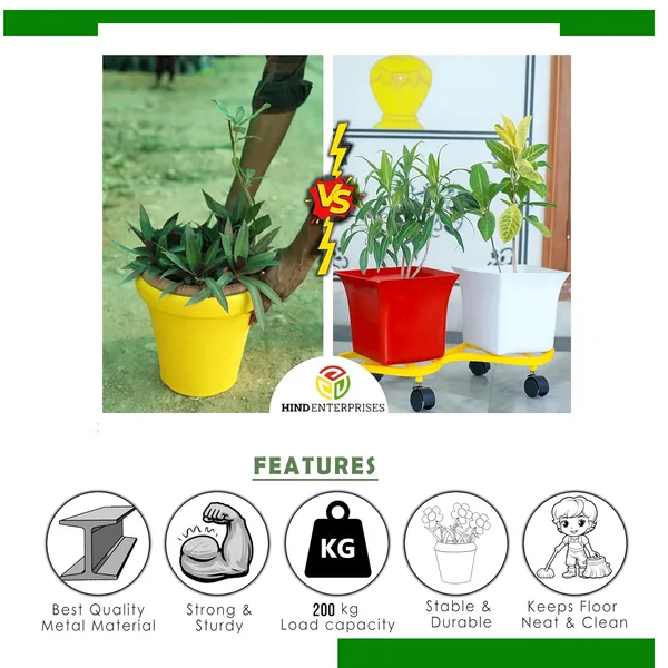 HIND_ENTERPRISES_SS_&_8_Shape_Planter_Stand_with_Wheels_|_100_Kg_Load_Capacity_|_Powder_Coated_|_Easy_Mobility_|_Flower,_Planter,_Pot_Home,_Office,_Garden_and_Lawn_(Yellow,_4)