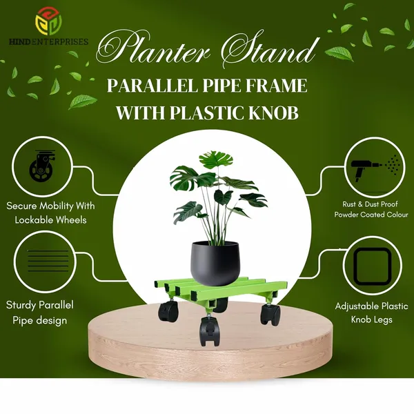 Pack_Of_8__Pista_Green_Single_Parallel_Pipe_Planter_Stand_With_Lockable_Wheels_|_Load_Capacity_100_Kg