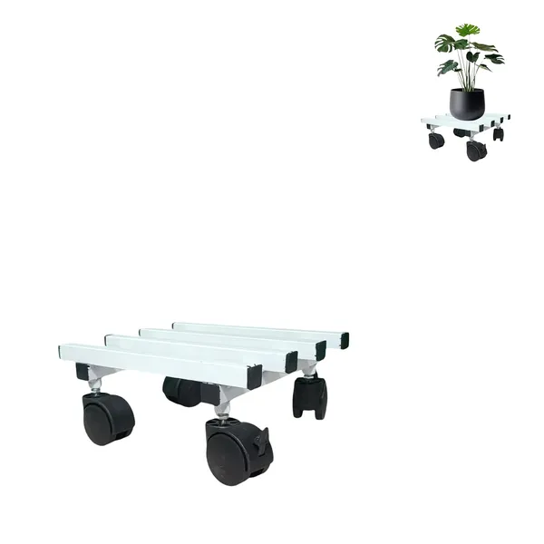 White_Single_Parallel_Pipe_Planter_Stand_With_Lockable_Wheels_|_Load_Capacity_100_Kg