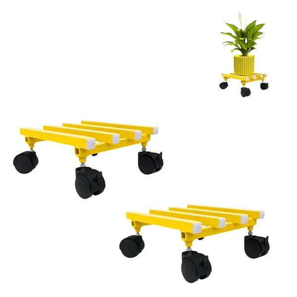 HIND_ENTERPRISES_Single_Planter_stand_With_Lockable_Wheels_I_Stylish_Parallel_Pipe_Frame_I_Multipurpose_Indoor_Outdoor_Garden_balcony_I_Load_Capacity_100_KGs_(Yellow,_2)