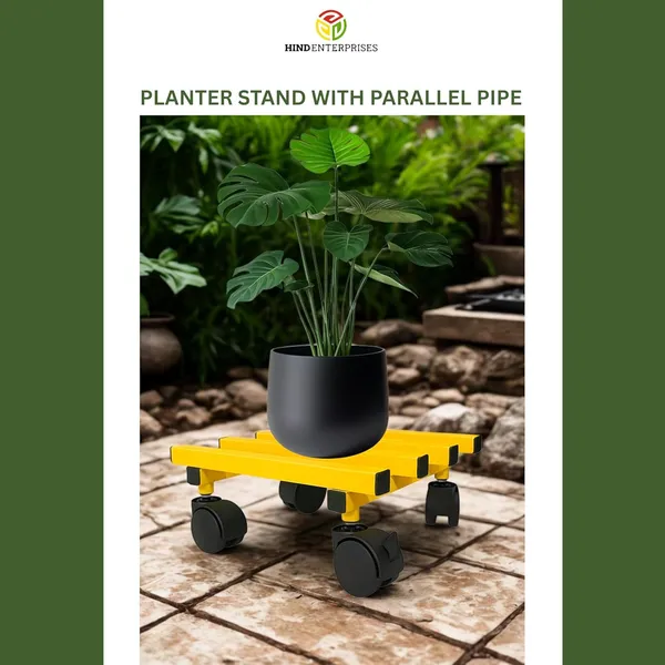HIND_ENTERPRISES_Single_Planter_stand_With_Lockable_Wheels_I_Stylish_Parallel_Pipe_Frame_I_Multipurpose_Indoor_Outdoor_Garden_balcony_I_Load_Capacity_100_KGs_(Yellow,_4)