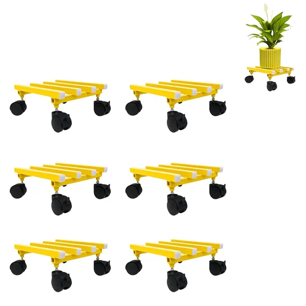 SPS-PPW-Y06_HIND_ENTERPRISES_Single_Planter_stand_With_Lockable_Wheels_I_Stylish_Parallel_Pipe_Frame_I_Multipurpose_Indoor_Outdoor_Garden_balcony_I_Load_Capacity_100_KGs_(Yellow,_6)