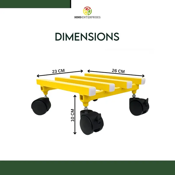 SPS-PPW-Y06_HIND_ENTERPRISES_Single_Planter_stand_With_Lockable_Wheels_I_Stylish_Parallel_Pipe_Frame_I_Multipurpose_Indoor_Outdoor_Garden_balcony_I_Load_Capacity_100_KGs_(Yellow,_6)