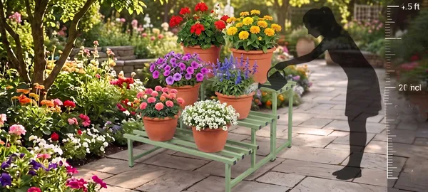 Hind's__3-Tier/Shelves_Heavy-Duty_Metal_Planter_Stand_|_Indoor_Outdoor_Flower_Pot_Holder_|_Rust-Proof_Iron_Plant_Stand_with_Modern_Design_for_Balcony,_Patio_&_Home_Decor_|_Weight_Capacity_200_KG_(Pista_Green_-01)