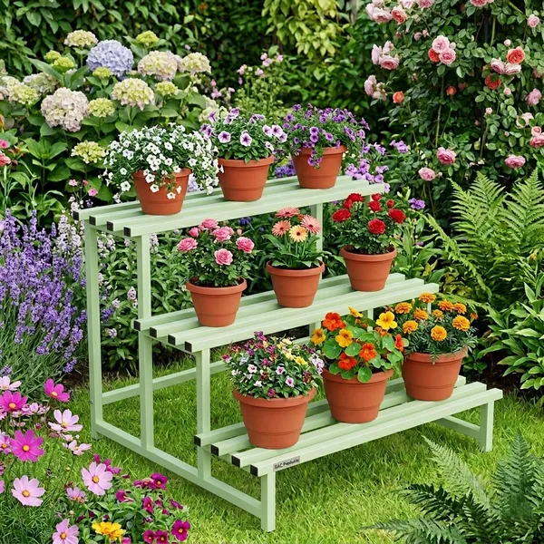 Hind's__3-Tier/Shelves_Heavy-Duty_Metal_Planter_Stand_|_Indoor_Outdoor_Flower_Pot_Holder_|_Rust-Proof_Iron_Plant_Stand_with_Modern_Design_for_Balcony,_Patio_&_Home_Decor_|_Weight_Capacity_200_KG_(Pista_Green_-01)