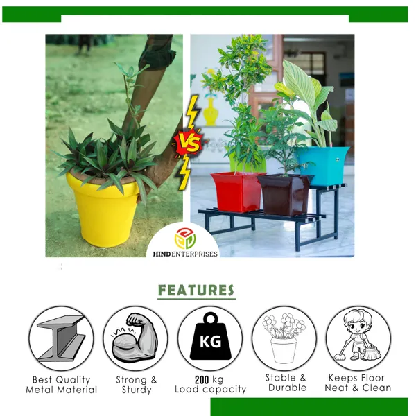 HIND's_Multipurpose_Planter_Stand_With_Black_Powder_Coated_Finish_|_Load_Capacity_200_Kg_l__2-tier_Stand_For_Flower,_Planter,_Shoes_Rack,_Storage_organizer.