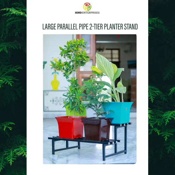 HIND's_Multipurpose_Planter_Stand_With_Black_Powder_Coated_Finish_|_Load_Capacity_200_Kg_l__2-tier_Stand_For_Flower,_Planter,_Shoes_Rack,_Storage_organizer.